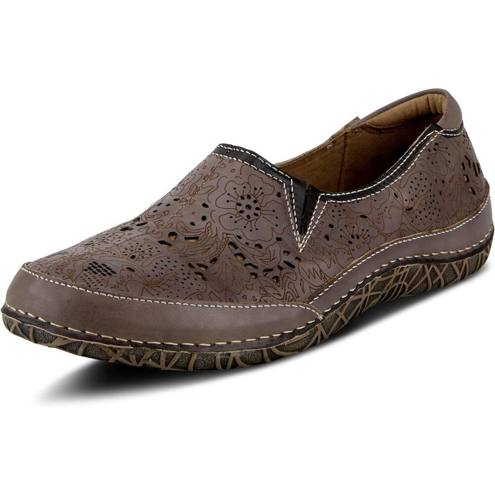 L’Artiste by Spring Step Womens Libora Leather Flat Slip on Shoe -- Grey NEW